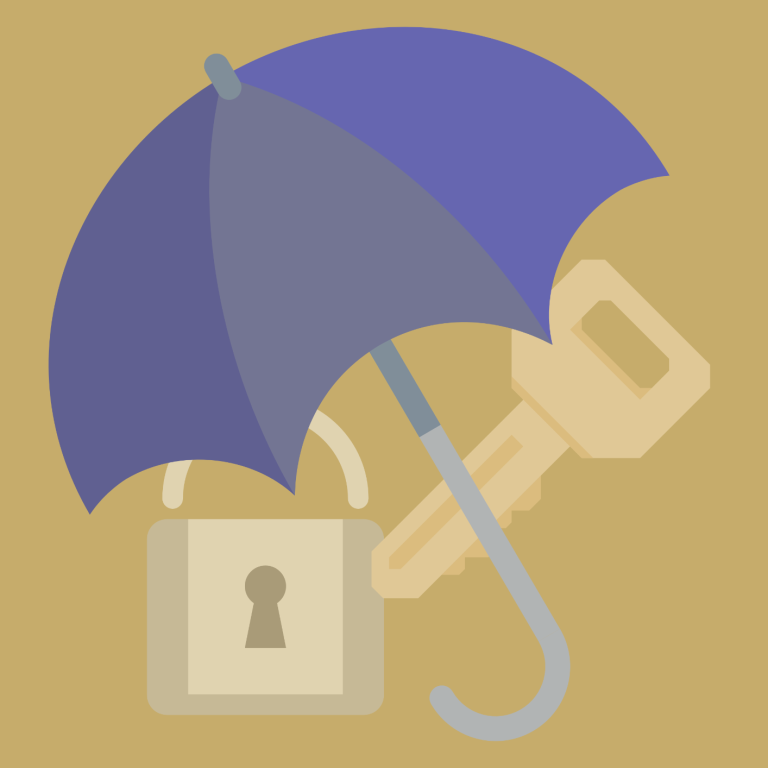 Risk Management: Icon showing and umbrella and a lock & key